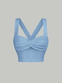 SHEIN MOD Twist Front Wide Strap Top - Baby Blue - View 1