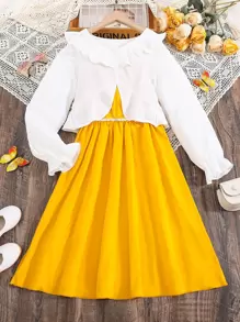 SHEIN 青少年女孩荷葉邊荷葉袖上衣和吊帶洋裝