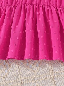 Girls Swiss Dot Butterfly Sleeve Frill Neck Ruffle Neck Blouse - Hot Pink - View 6