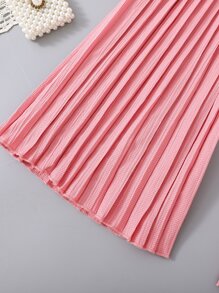 SHEIN 女孩層疊下擺吊帶上衣和百褶闊腿褲 - 粉色 - 查看 4