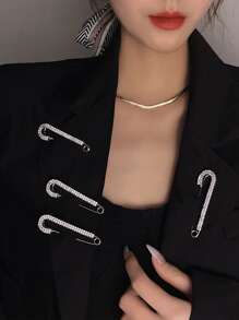 Cubic Zirconia Decor Safety Pin Stud Earrings - Silver - View 2