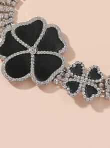 Gargantilla con diamante de imitación con diseño de flor - Plateado - Ver 2