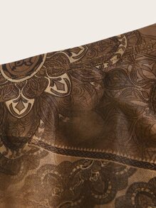 ROMWE PUNK Plus Lettuce Trim Floral Print Skirt - Brown - View 3