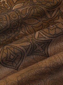 ROMWE PUNK Plus Lettuce Trim Floral Print Skirt - Brown - View 4