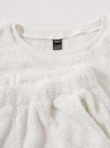 SHEIN LUNE Pullover teddy unicolor con pantalones - Beis - Ver 5