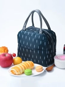 1pc Feather Pattern Lunch Bag - Navy Blue - View 1