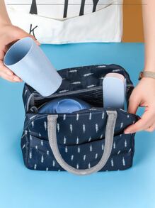 1pc Feather Pattern Lunch Bag - Navy Blue - View 2