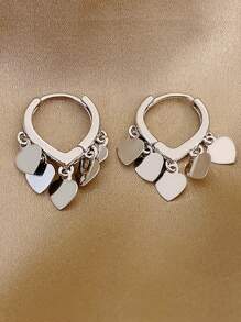 Heart Drop Earrings Valentines - Silver - View 1