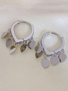 Heart Drop Earrings Valentines - Silver - View 3