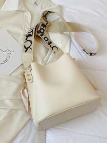 Bolso de mano minimalista y moderno con correa de cadena, decoración de pañuelo de seda y diseño de bolso de hombro sencillo - Beis - Ver 4