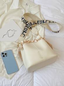 Bolso de mano minimalista y moderno con correa de cadena, decoración de pañuelo de seda y diseño de bolso de hombro sencillo - Beis - Ver 8