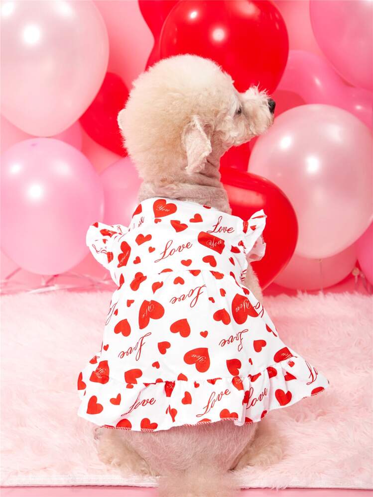 PETSIN Heart & Letter Graphic Ruffle Trim Pet Dress - Multicolor - View 1