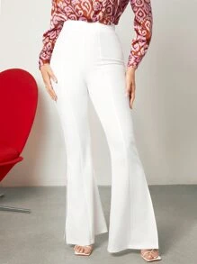 BizChic High Waist Split Hem Flare Leg Trousers - White - View 1
