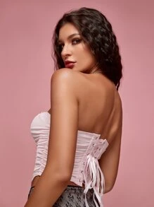 Ruched Bandana Hem Heart Shape Tube Corset Top - Baby Pink - View 2