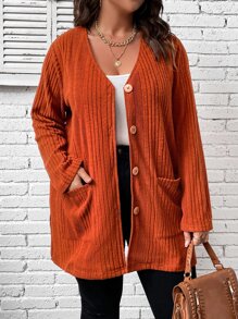 SHEIN LUNE Abrigo con doble bolsillo de hombros caídos - Marrón - Ver 5