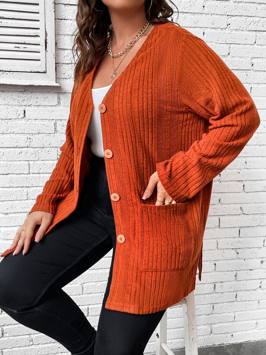 SHEIN LUNE Abrigo con doble bolsillo de hombros caídos - Marrón - Ver 1