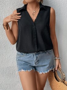 SHEIN LUNE Camisa sin manga unicolor - Negro - Ver 7