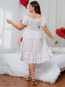 SHEIN Clasi Vestido con estampado de corazón de confeti de hombros descubiertos bajo con fruncido - Multicolor - Ver 2