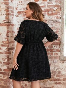SHEIN LUNE Plus Appliques A-line Dress - Black - View 2