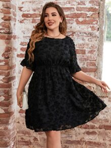 SHEIN LUNE Plus Appliques A-line Dress - Black - View 3