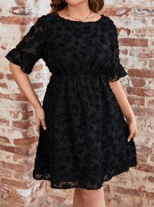 SHEIN LUNE Plus Appliques A-line Dress - Black - View 4