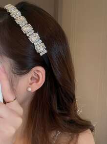 1pc Exquisite Elegant Rhinestone Inlaid Square Shape Hair Hoop Tiaras,Hairband,Hair Hoop,Hair Accessories Headbands - Multicolor - View 2