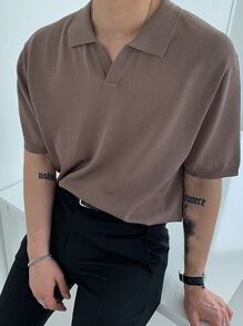 DAZY Men Solid Knit Top Business Attire - Brown - View 1