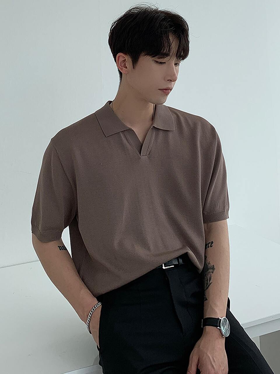 Men Solid Knit Top Business Attire