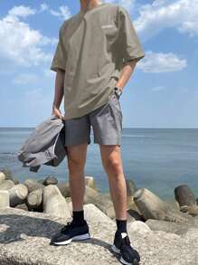 DAZY Men Cotton Letter Graphic Drop Shoulder Tee,Fall Clothes - Army Green - View 3