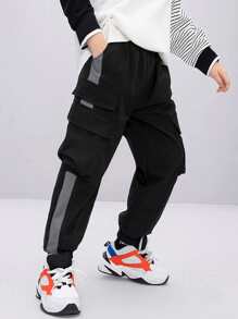 Manfinity Men Contrast Side Seam Flap Pocket Cargo Trousers - Black - View 1