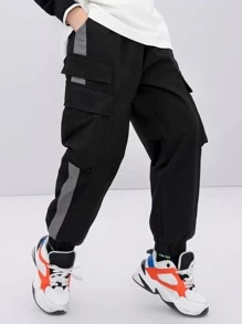 Manfinity Men Contrast Side Seam Flap Pocket Cargo Trousers - Black - View 3