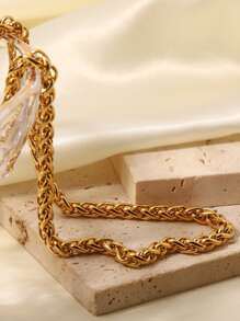 Uworld 1pc 18k Gold Plated Personalized Fashion Stainless Steel Necklace - Yellow Gold - View 3