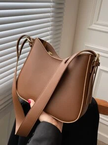 Minimalist Adjustable Strap Hobo Bag - Brown - View 1