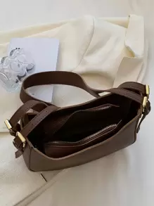 Minimalist Adjustable Strap Hobo Bag - Brown - View 2
