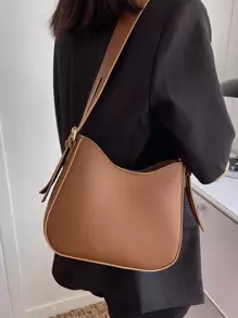 Minimalist Adjustable Strap Hobo Bag - Brown - View 3