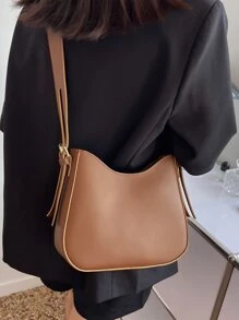 Minimalist Adjustable Strap Hobo Bag - Brown - View 4