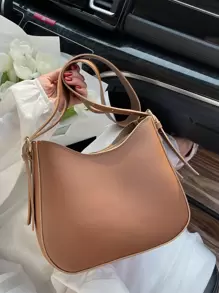 Minimalist Adjustable Strap Hobo Bag - Brown - View 5