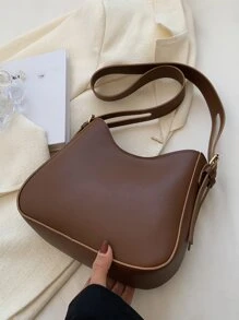 Minimalist Adjustable Strap Hobo Bag - Brown - View 6