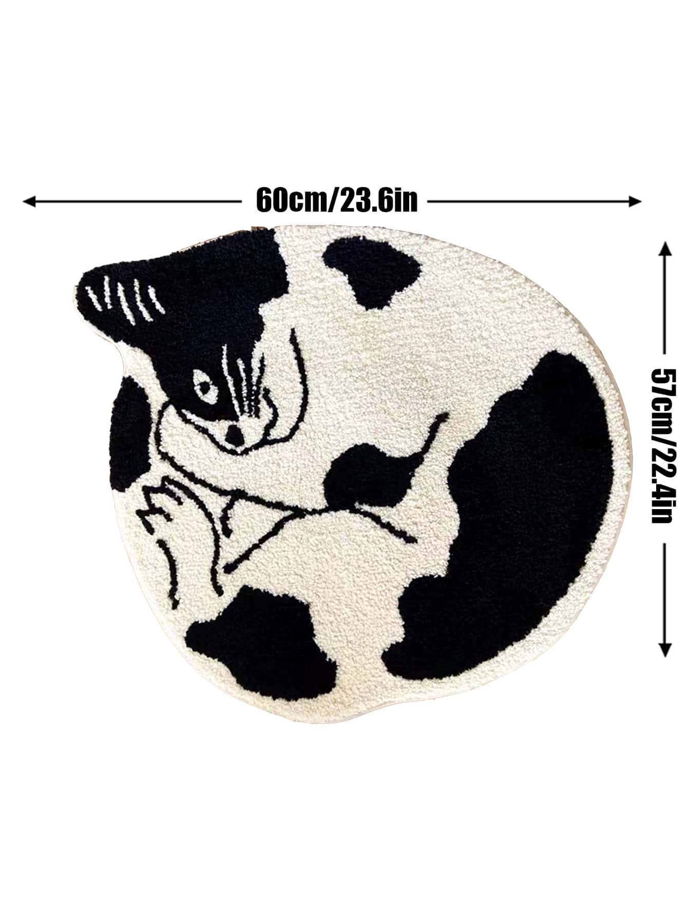 1pc Black & White Cat Patterned Rug (57cm X 60cm / 22.4 X 23.6 Inch), Soft & Comfortable Long Plush Anti-Slip & Absorbent Bath, Living Room, Kitchen Or Entrance Floor Mat, Washable ,Room Decor