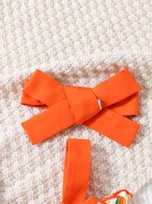 SHEIN Baby Girl Lemon Print Bow Front Cami Top & Frill Trim Shorts & Headband - Multicolor - View 5