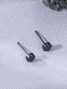 Men Round Stud Earrings - Gun Black - View 3