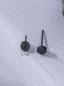 Men Round Stud Earrings - Gun Black - View 4