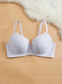 Plus Floral Lace Underwire Bra - White - View 3