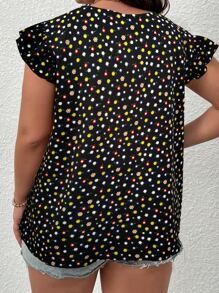 SHEIN LUNE Áo sơ mi Plus Size Tương phản ren Xù Hoa Giải trí - Nhiều màu - Xem 2