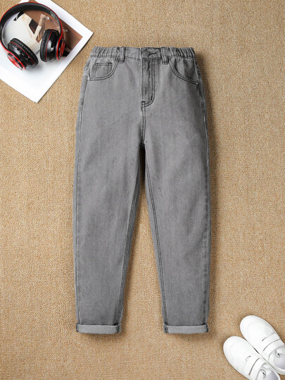 Tween Boy Slant Pocket Solid Jeans, School, Campus, College Chic Outfits For Autumn/Winter
