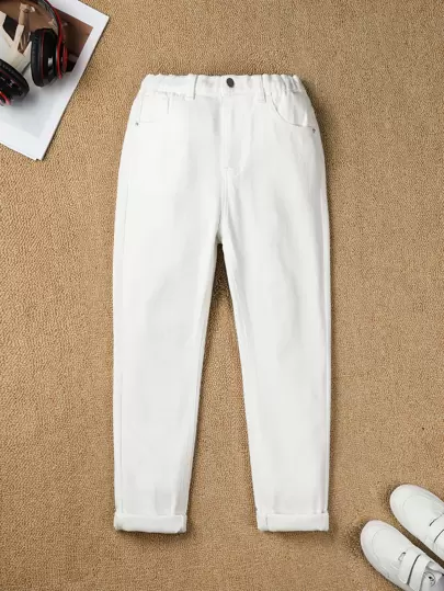 Mirajuku Tween Boy Casual & Bekväm Pure White Fashionabla jeans, långa byxor