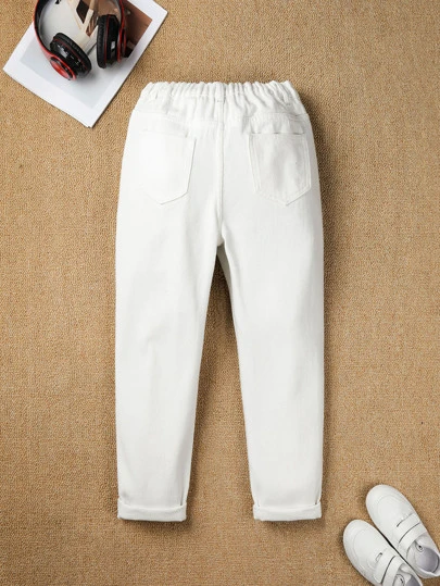 Mirajuku Tween Boy Casual & Comfortable White Fashionable Jeans, Long Pants, School, Campus, College Chic Autumn/Winter
