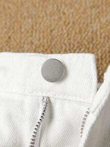 Mirajuku Tween Boy 休闲舒适纯白色时尚牛仔裤、长裤 - 白色 - 查看 3