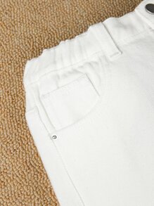 Mirajuku Tween Boy 休闲舒适纯白色时尚牛仔裤、长裤 - 白色 - 查看 4