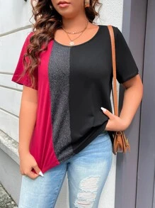 SHEIN LUNE Plus 拼色 T 恤 图案 T 恤 女式上衣 - 彩色 - 查看 1